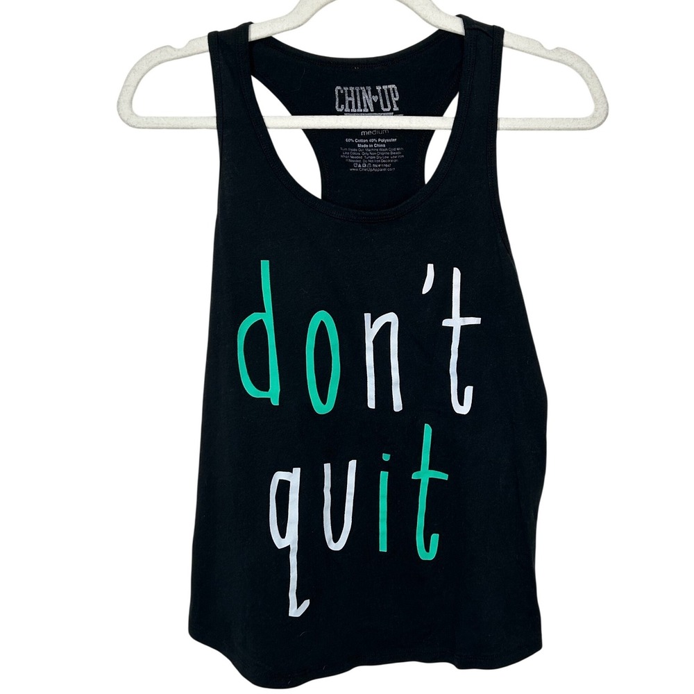 Chin Up Apparel Black Racer Back Tank Top Women's Size Medium Don't Quit